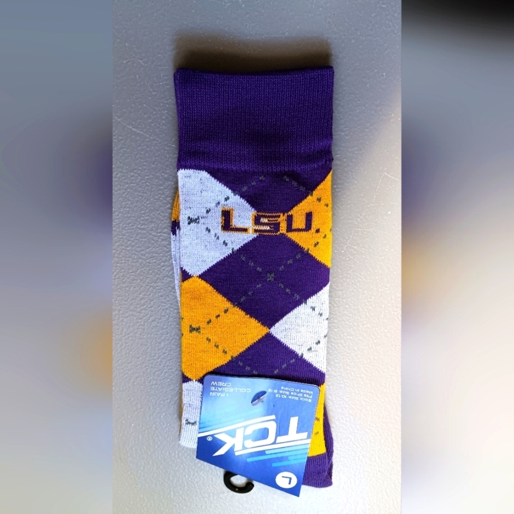 NWT LSU Argyle Crew Socks - Purple and Gold MENS LARGE